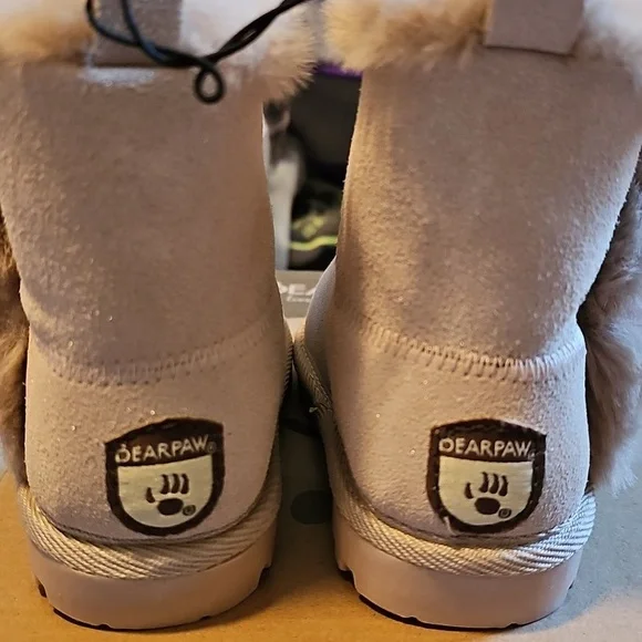 BEARPAW TODDLER GIRL FUR LINED REAL LEATHER ROSE GOLD GLITTER BOOTS SIZE 7 NWT - Picture 5 of 14